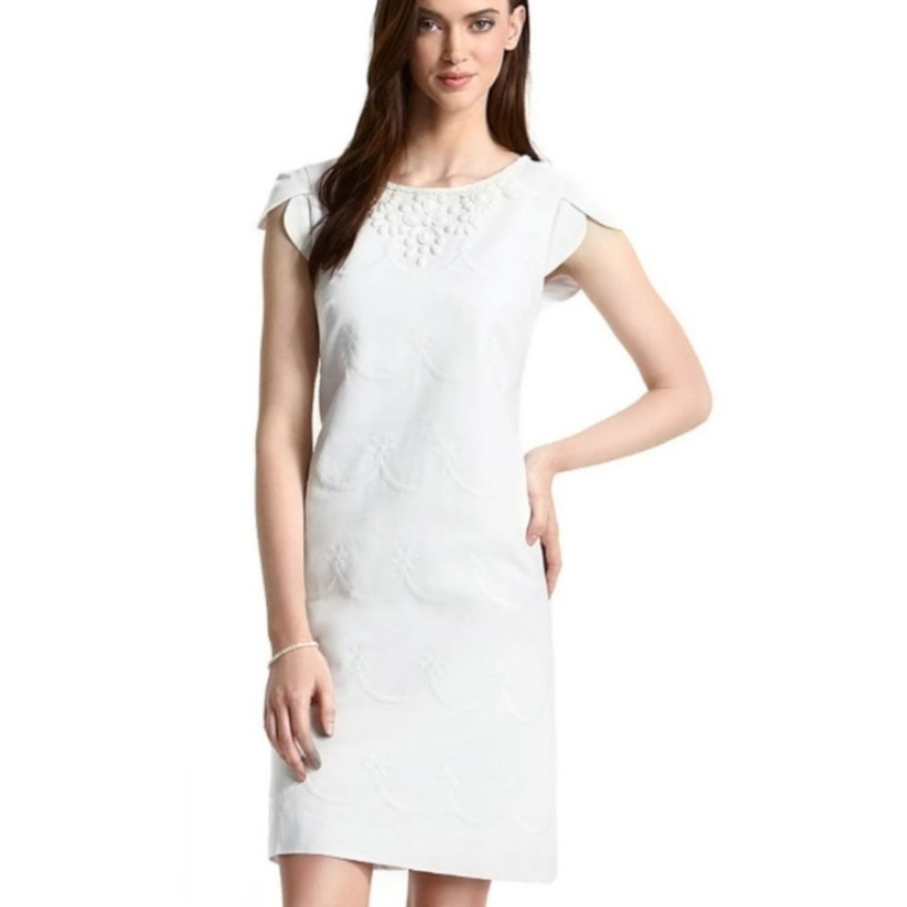 Lilly Pulitzer White Pearce Embellished Embroidered Shift Dress 12